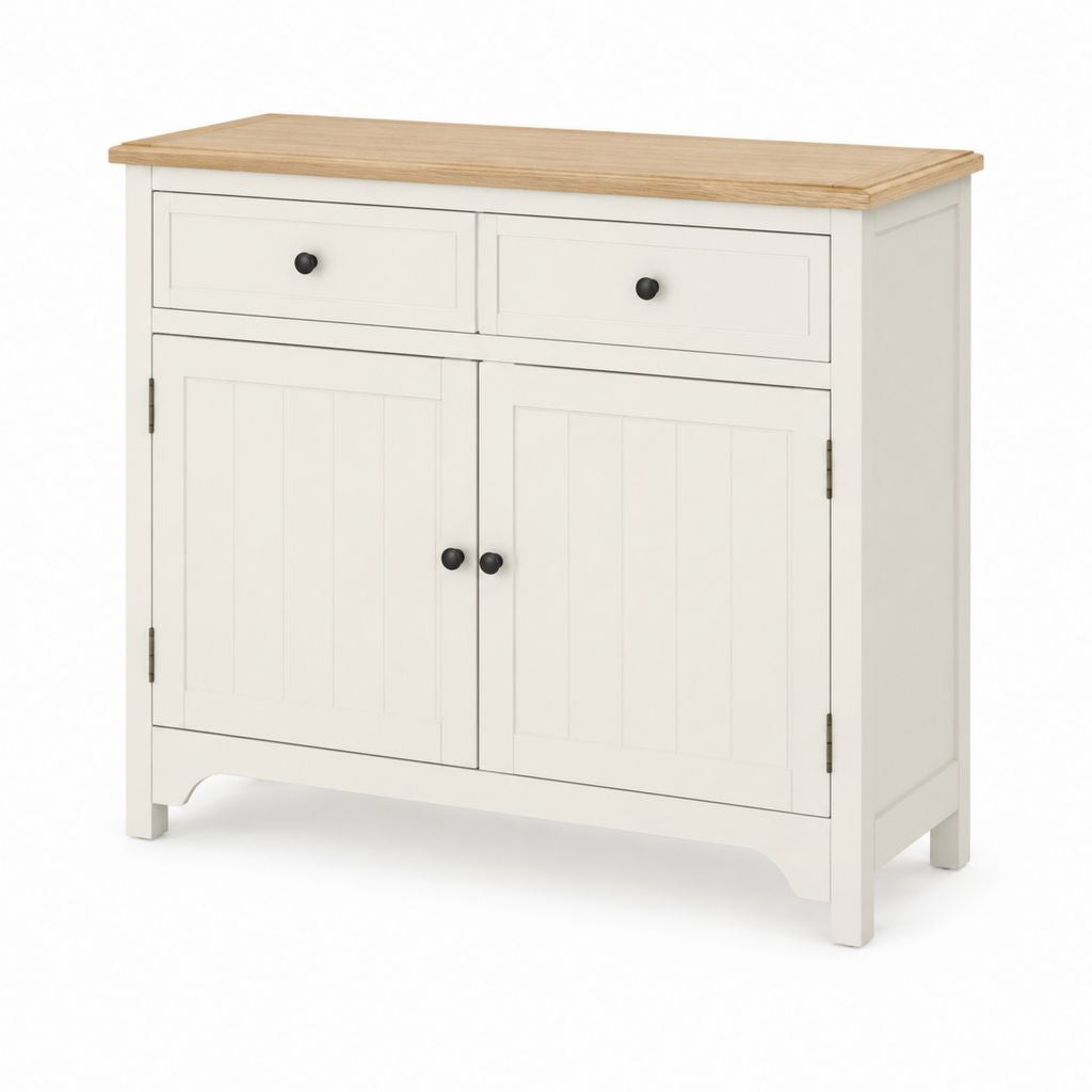 Küchen-Sideboard mit 2 Türen und 2 Schubladen Creme Kiefernholz Eiche rechteckig 90 x 40 x 90 cm