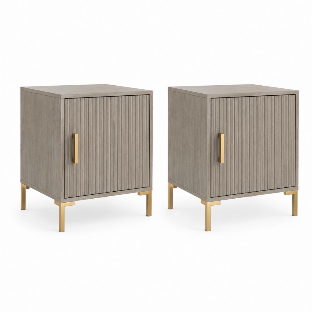 Nachttisch 2er Set Grau MDF rechteckig mit Türen 40 x 35 x 55 cm