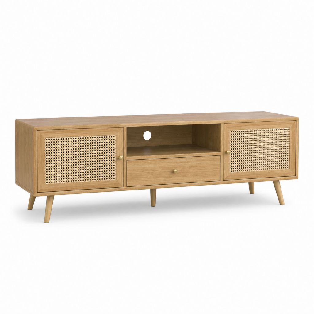 TV-Lowboard Natur Eichenfurnier Rattan rechteckig 160 x 40 x 60 cm