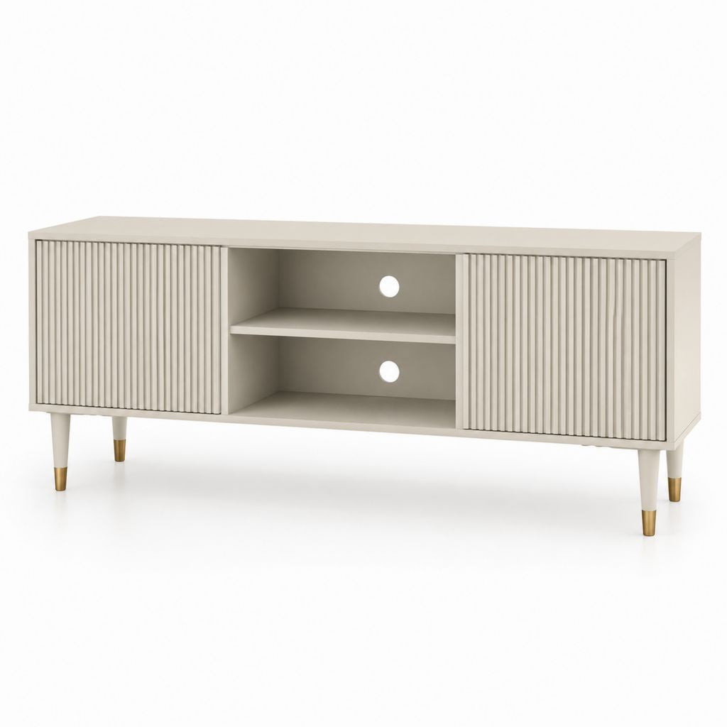 TV-Lowboard Cremeweiß aus lackiertem MDF rechteckig mit 2 Schiebetüren 160 x 40 x 75 cm