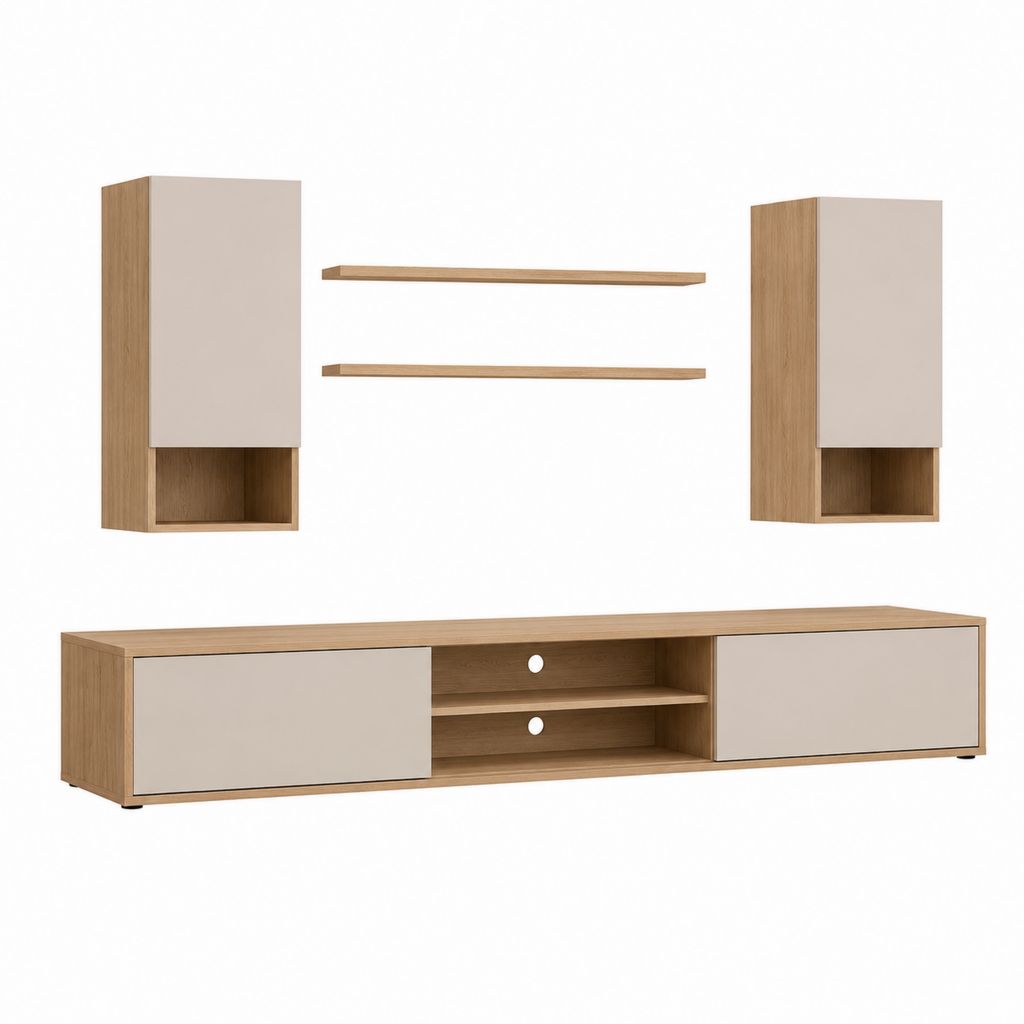 Wohnwand 5-teilig Kaschmir Eiche Dekor Spanplatte 240 x 40 x 180 cm