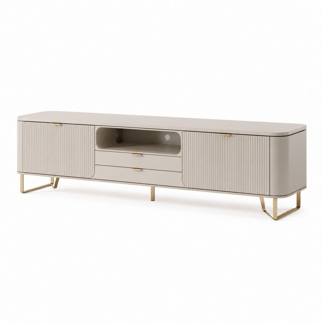 TV Lowboard Beige MDF rechteckig mit 2 Türen 2 Schubladen 200 x 40 x 55 cm