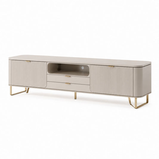 TV Lowboard Beige MDF rechteckig mit 2 Türen 2 Schubladen 200 x 40 x 55 cm