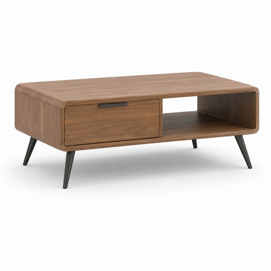 Couchtisch Walnussfurnier rechteckig mit Schublade und offenem Fach 100 x 60 x 42 cm