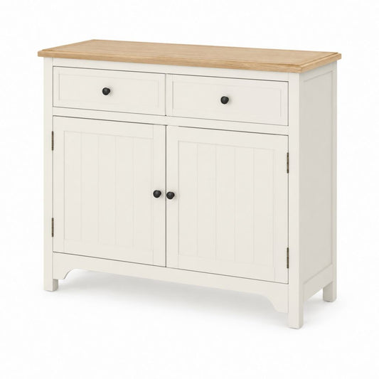 Küchen-Sideboard mit 2 Türen und 2 Schubladen Creme Kiefernholz Eiche rechteckig 90 x 40 x 90 cm