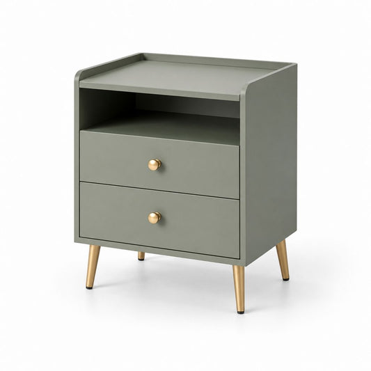Nachttisch mit 2 Schubladen offenem Fach olivgrün MDF rechteckig 40 x 35 x 60 cm