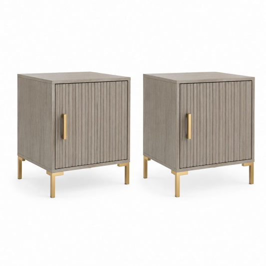 Nachttisch 2er Set Grau MDF rechteckig mit Türen 40 x 35 x 55 cm