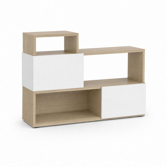 TV-Regal rechteckig in Eiche-Optik und Weiß aus melaminharzbeschichteter Spanplatte 120 x 30 x 90 cm