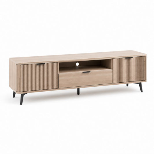 TV-Lowboard Eiche Natur Spanplatte Rechteckig mit 2 Türen 1 Schublade und offenem Fach 180 x 40 x 55 cm