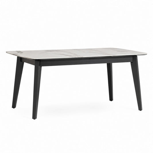 Esstisch Weiß Schwarz Sinterstein Stahl rechteckig 140 x 80 x 75 cm