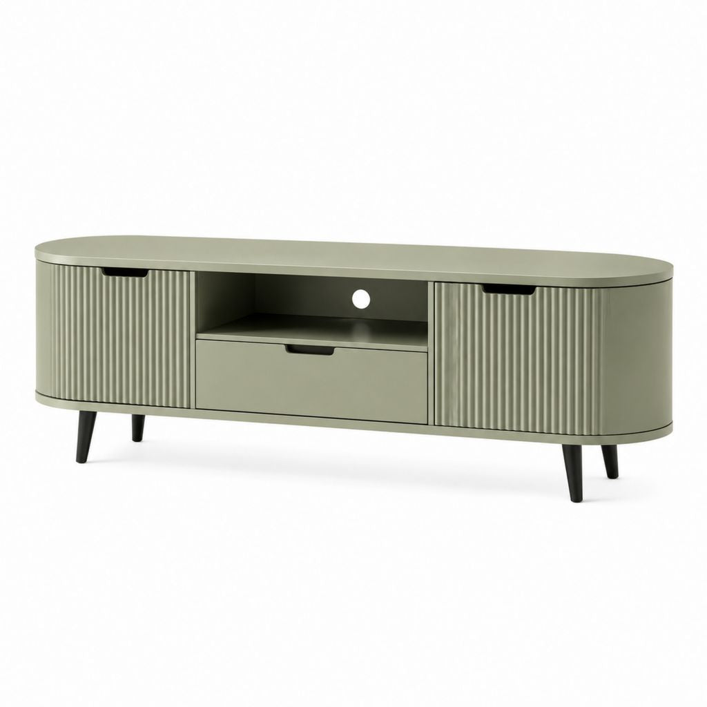 TV-Lowboard Salbeigrün Schwarz aus lackiertem MDF mit abgerundeter Rechteckform 140 x 40 x 55 cm