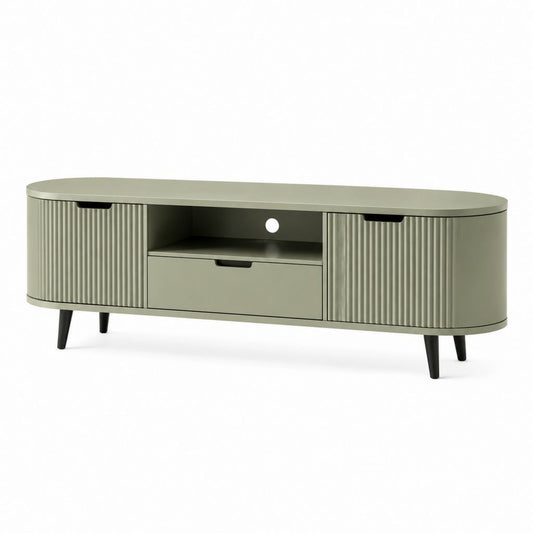 TV-Lowboard Salbeigrün Schwarz aus lackiertem MDF mit abgerundeter Rechteckform 140 x 40 x 55 cm