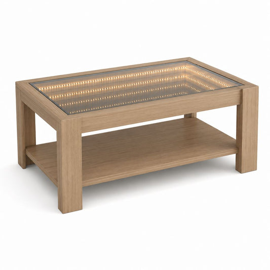 Couchtisch Eichefarben MDF rechteckig mit LED Spiegelplatte 100 x 60 x 45 cm