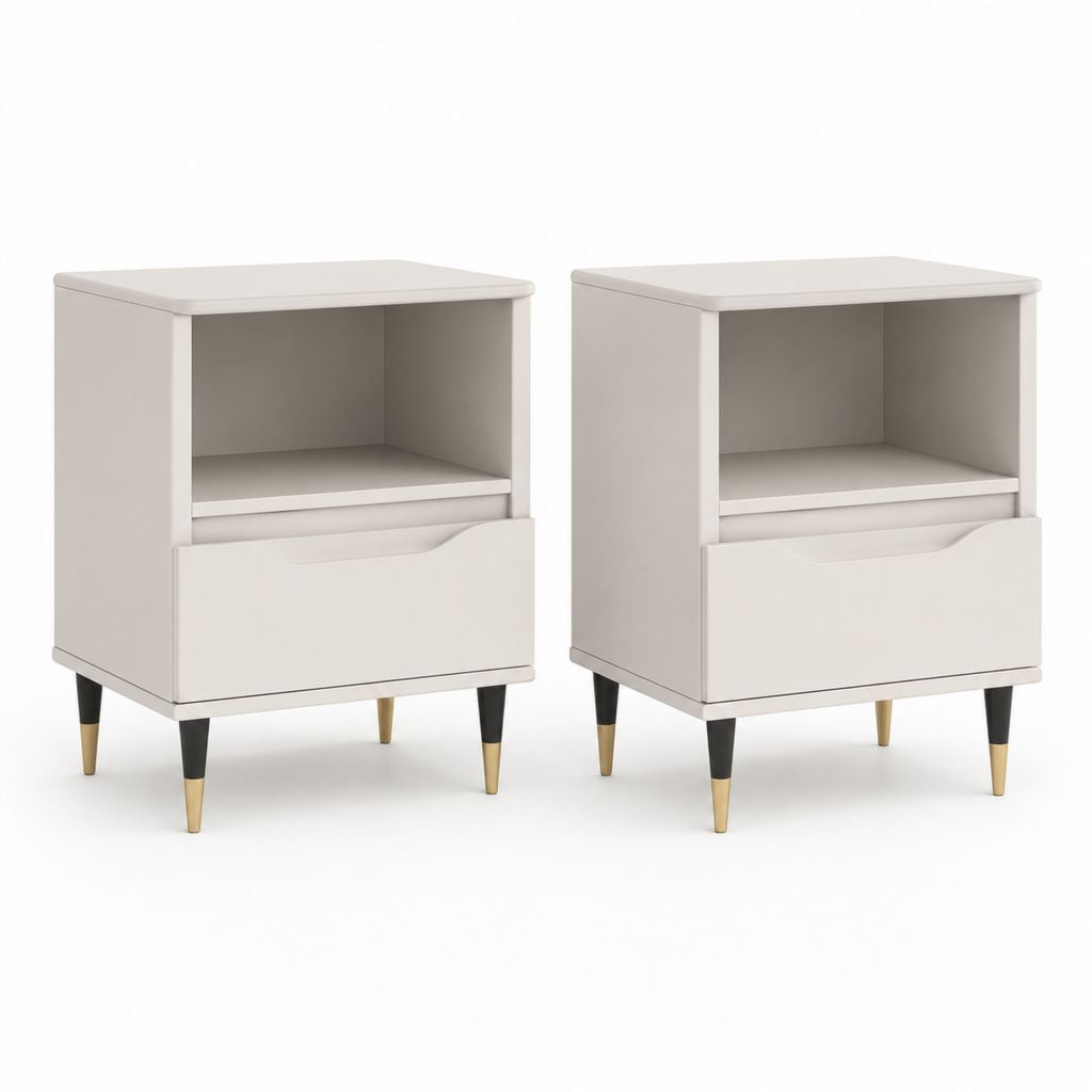 2er Set Nachttische Weiß MDF Rechteckig mit Schublade und offenem Fach 40 x 35 x 60 cm