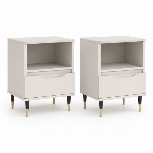 2er Set Nachttische Weiß MDF Rechteckig mit Schublade und offenem Fach 40 x 35 x 60 cm