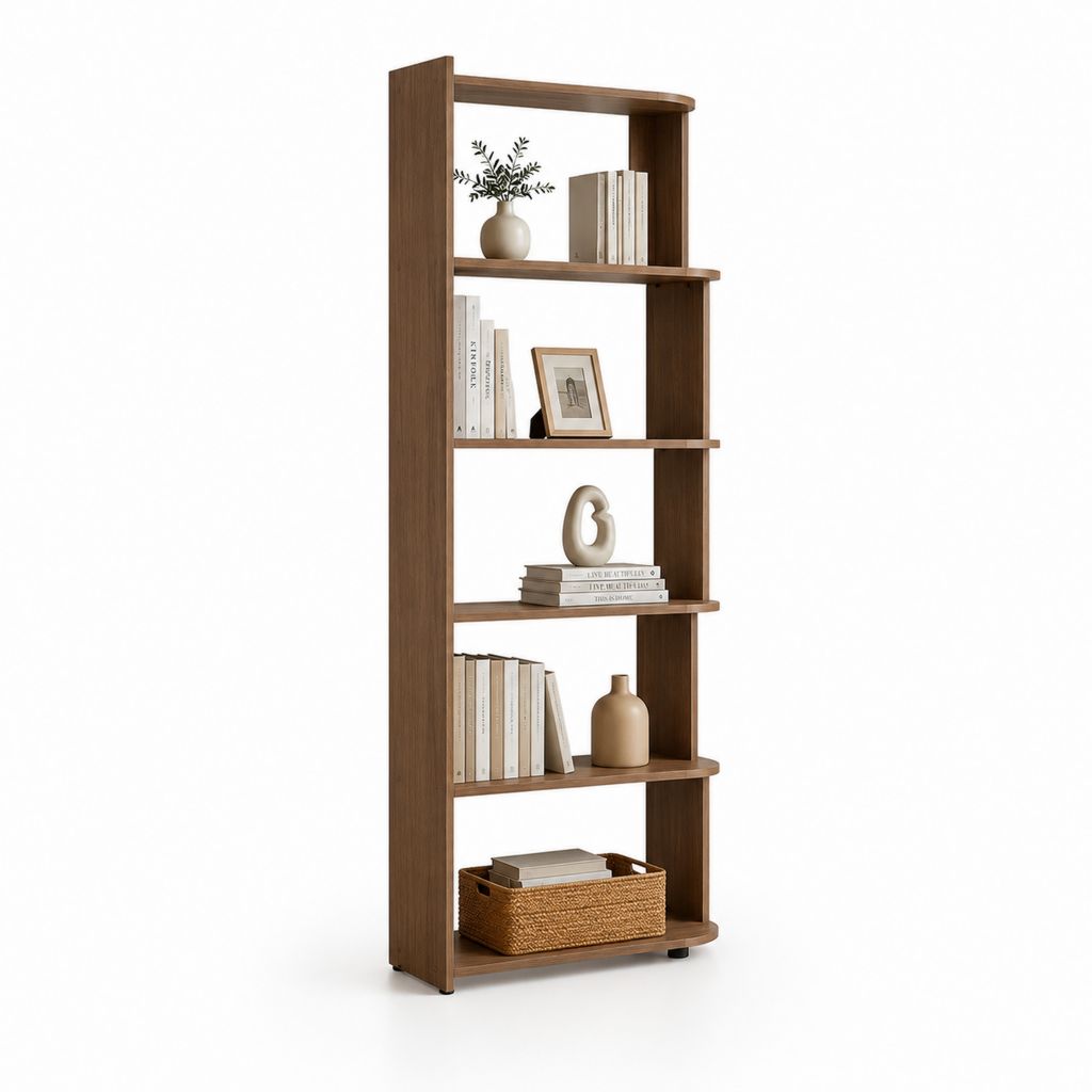Bücherregal Walnussbraun aus Spanplatte mit 5 offenen Ablagen 60 x 30 x 180 cm