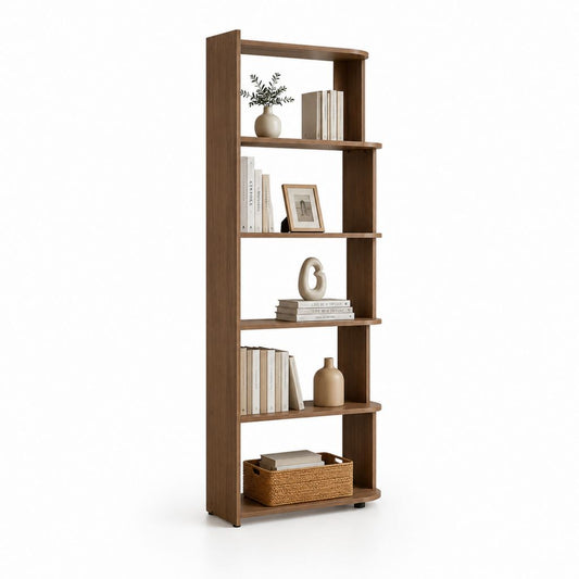 Bücherregal Walnussbraun aus Spanplatte mit 5 offenen Ablagen 60 x 30 x 180 cm