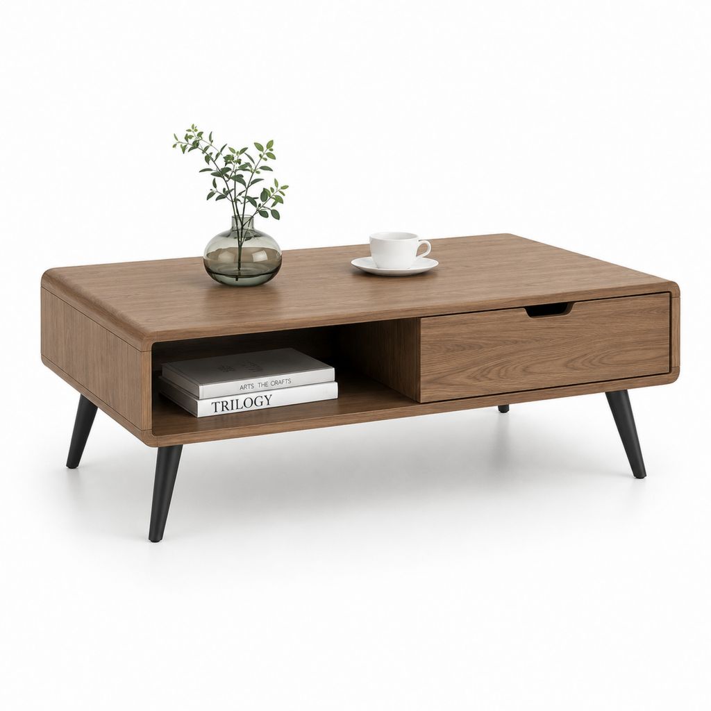 Couchtisch mit Schublade und offenem Fach Nussbaum Braun MDF mit Nussbaumfurnier rechteckig 100 x 60 x 42 cm