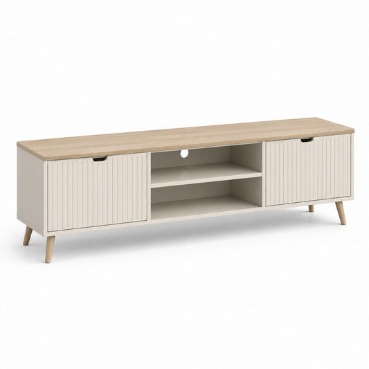 TV-Lowboard mit 2 Türen und offenen Fächern Weiß Eiche MDF Spanplatte rechteckig 160 x 40 x 55 cm