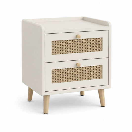 Nachttisch mit 2 Schubladen Weiß MDF Rattan rechteckig 50 x 40 x 60 cm