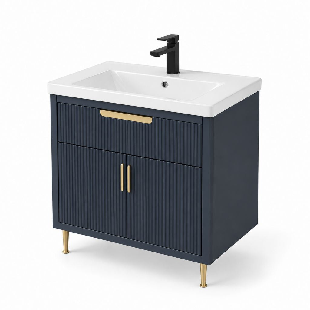 Waschtischunterschrank Set Dunkelblau MDF mit Keramikwaschbecken Rechteckig 80 x 46 x 85 cm