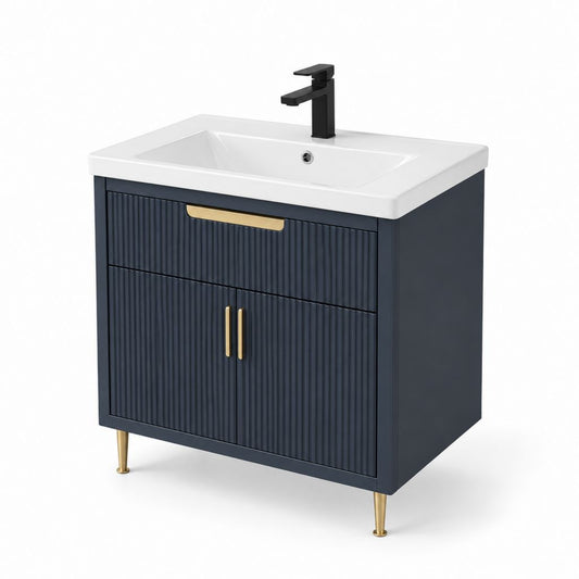 Waschtischunterschrank Set Dunkelblau MDF mit Keramikwaschbecken Rechteckig 80 x 46 x 85 cm