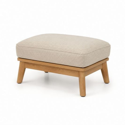 Fußhocker beige mit Polyesterbezug und massivem Eichenholzgestell 80 x 60 x 43 cm