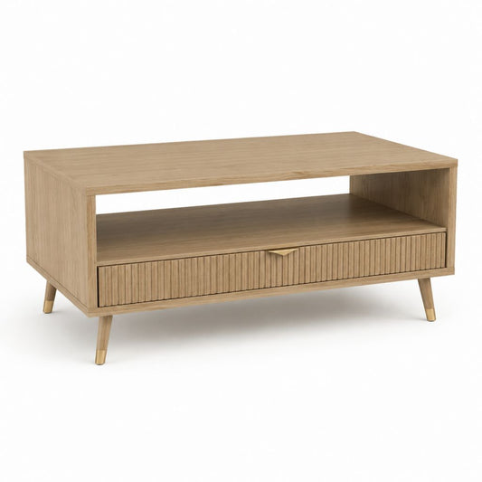 Couchtisch mit Schublade Eichefarben MDF mit Eichenfurnier Rechteckig 110 x 55 x 45 cm