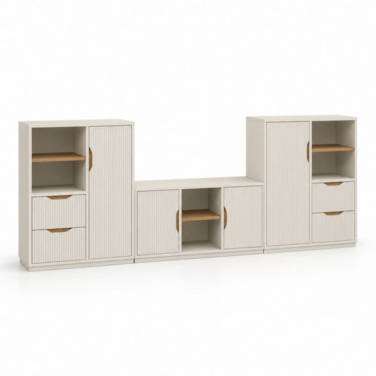 TV-Wohnwand 3-teilig Weiß Hellbraun Spanplatte Rechteckig 260 x 35 x 120 cm