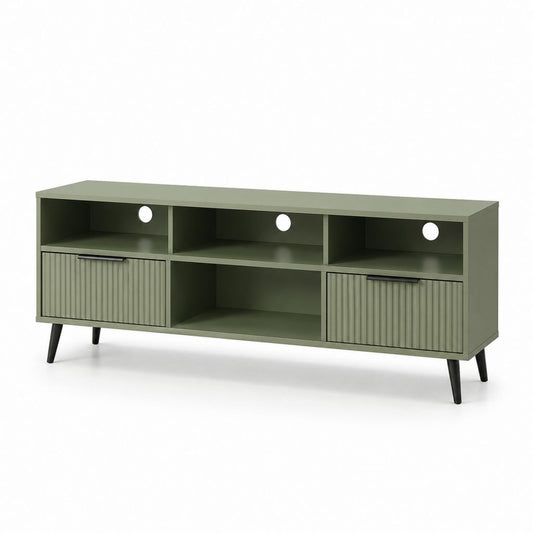 TV Lowboard Olivgrün MDF Rechteckig mit 2 Türen und Kabeldurchführungen 160 x 40 x 65 cm
