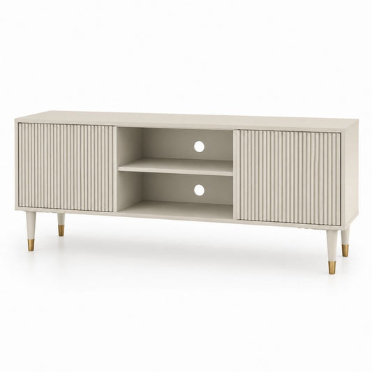 TV-Lowboard Cremeweiß aus lackiertem MDF rechteckig mit 2 Schiebetüren 160 x 40 x 75 cm