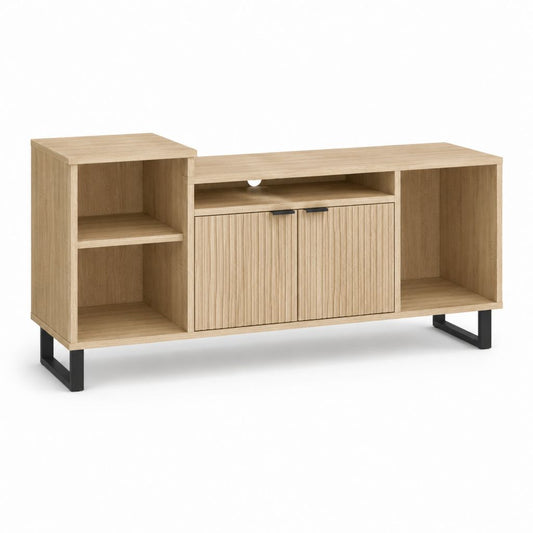 TV Lowboard Eichenoptik aus Spanplatte rechteckig mit 2 Türen und offenen Fächern 160 x 40 x 75 cm