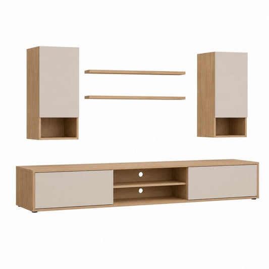Wohnwand 5-teilig Kaschmir Eiche Dekor Spanplatte 240 x 40 x 180 cm
